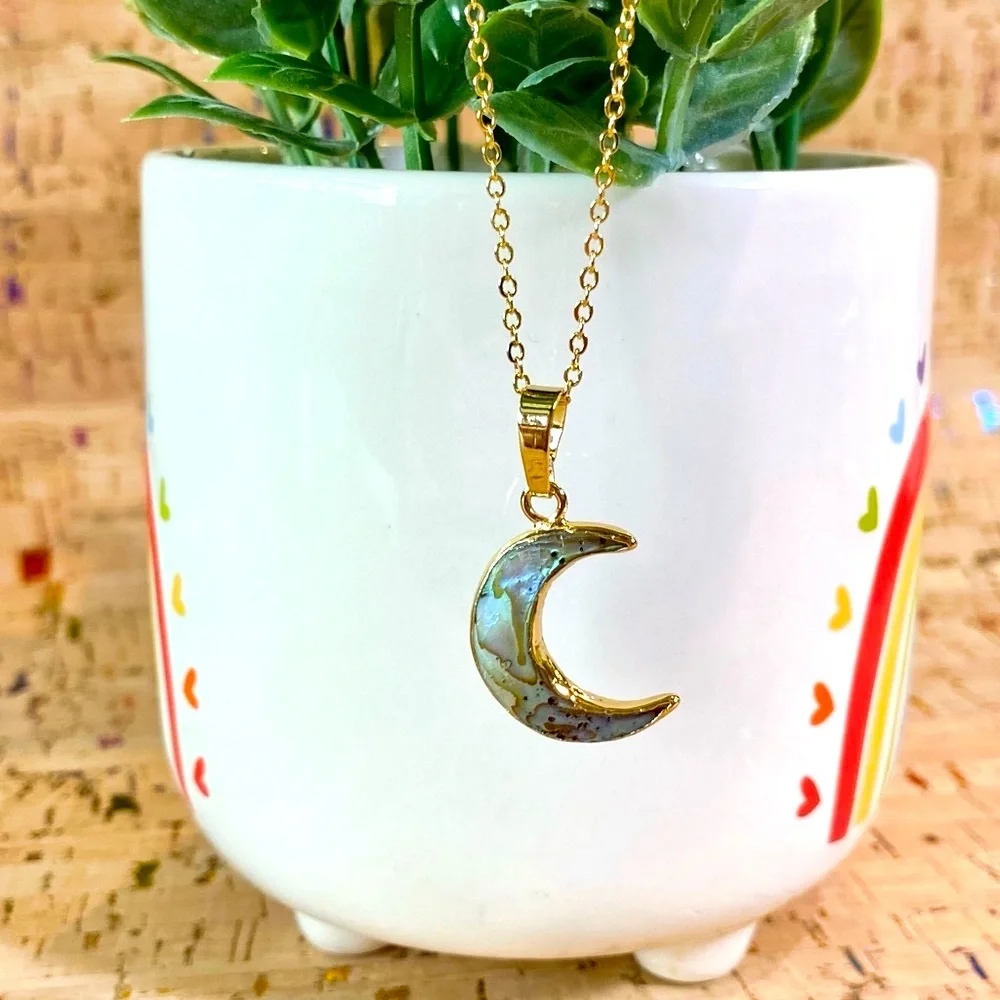 ONE LEFT! Abalone 14k Gold Crescent Moon Necklace